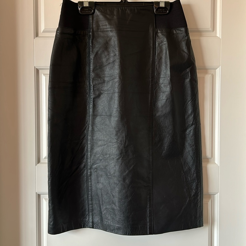 Vintage black genuine leather skirt